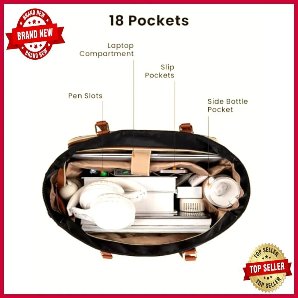 Large Insulated Lunch Tote Bag with Laptop Sleeve 18 Pockets Work Bag